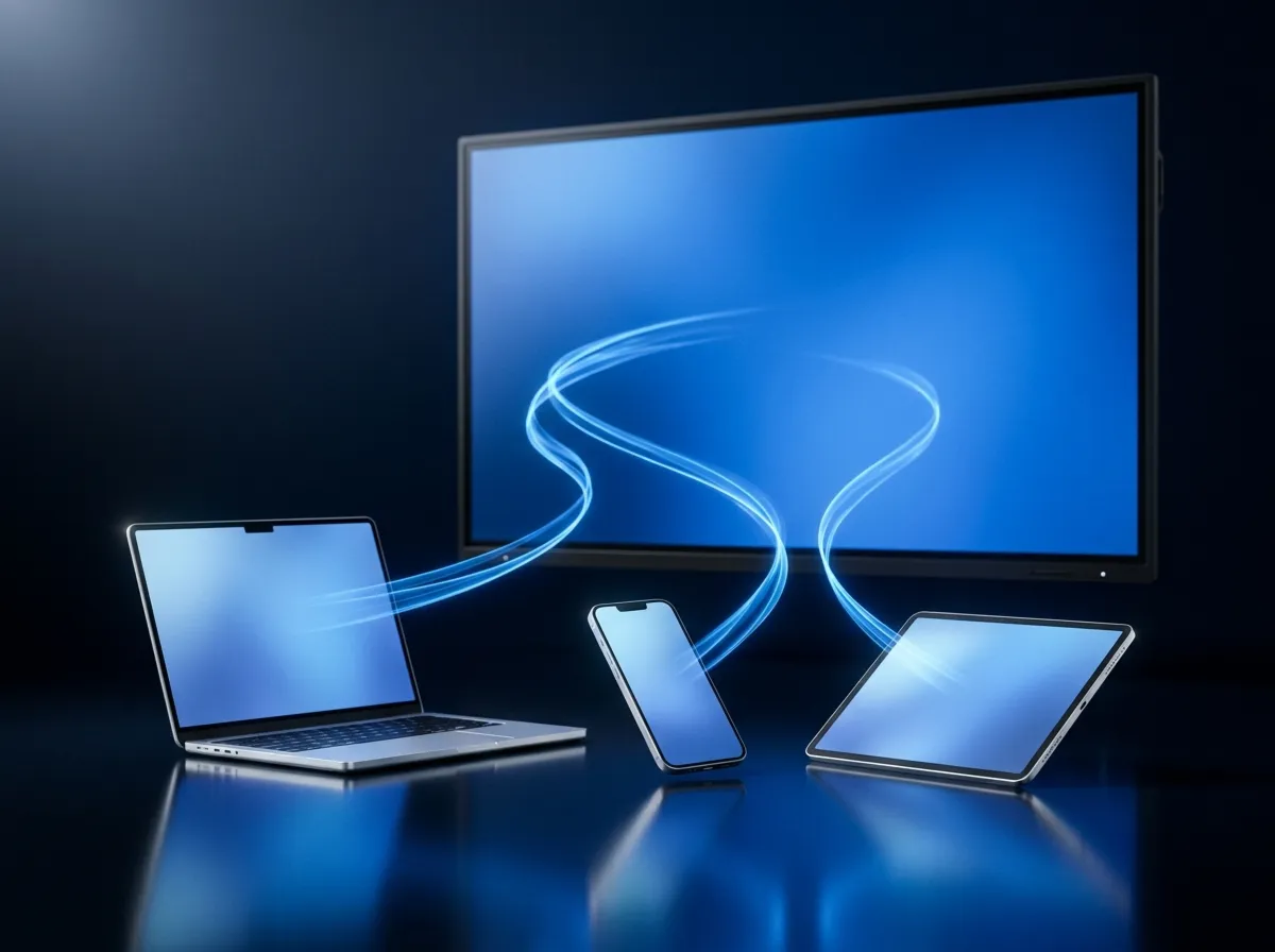 Laptop and phone casting wirelessly to the interactive panel